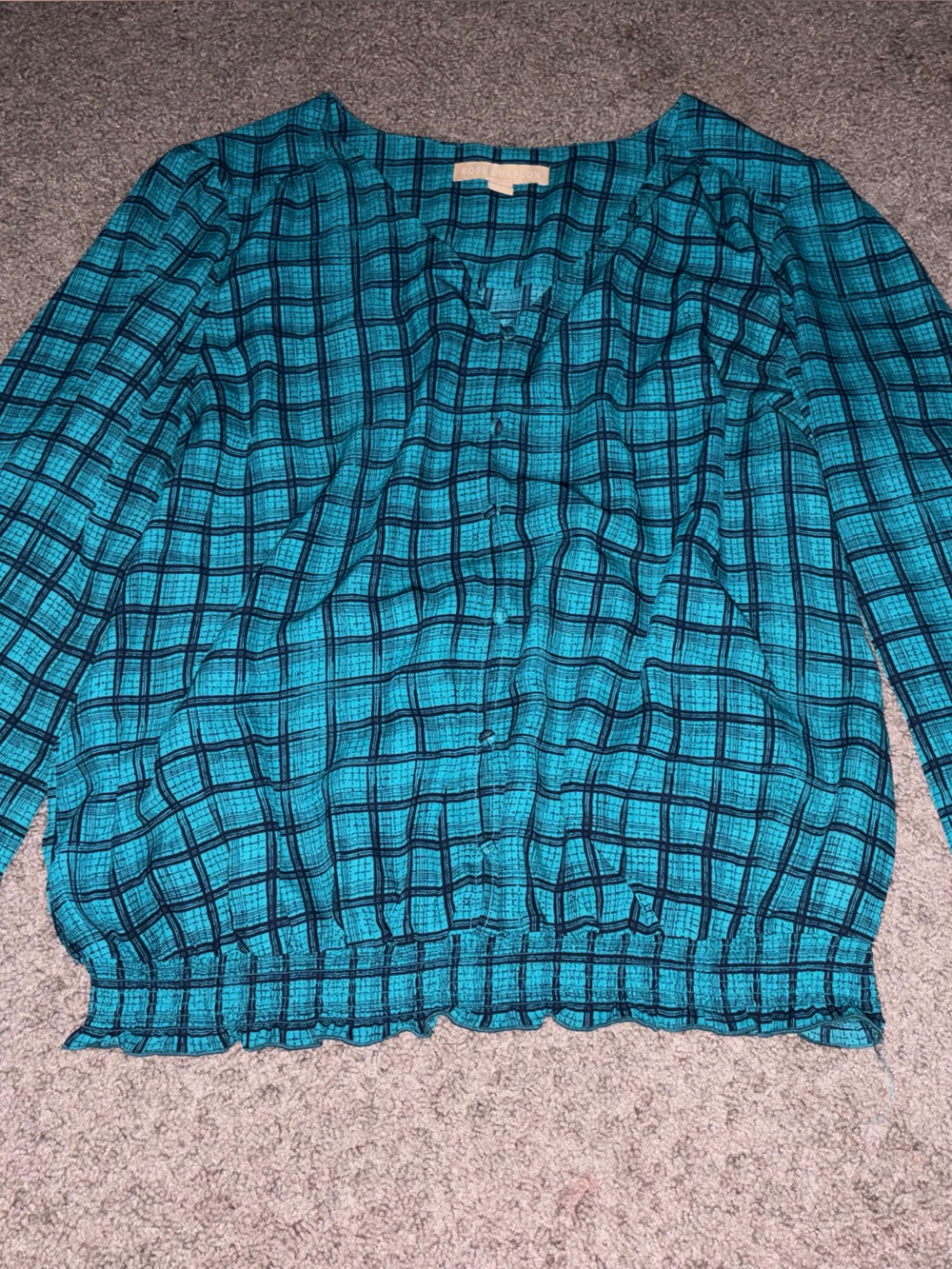 Women’s V-Neck Plaid Lightweight Sweater - Teal/Black